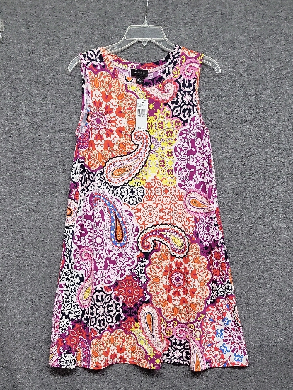 NWT AB Studio Purple Pink Orange Paisley Shift Dress